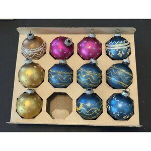 11 Shiny Bright Christmas Ornament Mica MCM Mercury Glass Some Matching With Box